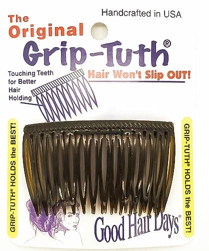 Good Hair Days Grip-Tuth Combs - 2 3/4" Side Combs, For All Types Of Hair, Decorative & Styling Women Accessories - Tortoise Shell, Set Of 2