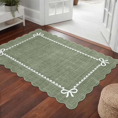 Green Porch Doormat Entryway rug-3x5, Farmhouse Waterproof Outdoor Rugs for Entrance Kitchen Balcony, Outside Non-Slip Low Pile Washable Door Mat, Stain & Oil Resistant Throw Rug