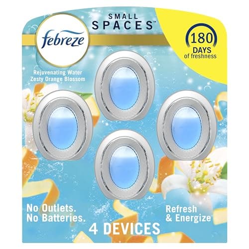 Febreze Small Spaces Air Freshener, Odor-Fighting, Plug In Alternative, Air Fresheners for Home and Bathroom and Kitchen, Closet Air Fresheners, Refresh & Energize Scent, 4 Count