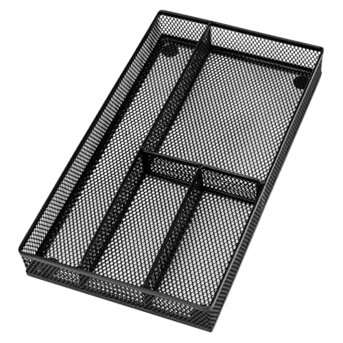 shenee Desk Drawer Organizer Tray,Drawer Organizer for Office and Home,Desk Organizer with Drawers,4 Compartments,Non-Slip Desk Organizers and Accessories for Stationery Makeup School (Black)