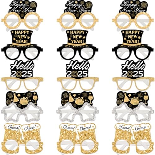 Fancy Land 15 Pcs Happy New Year Eyeglasses for New Years Eve Party Supplies 2025 Party Favors Photo Booth Props