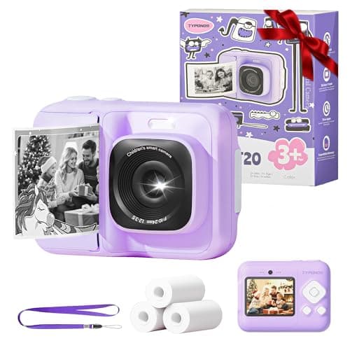 Instant Print Camera for Kids, Christmas Birthday Gifts for Girls Boys Age 3-12, TYPONOS Kids Cameras, Portable Toy Camera for 3 4 5 6 7 8 9 10 Year Old Girl with 32GB SD Card, Purple