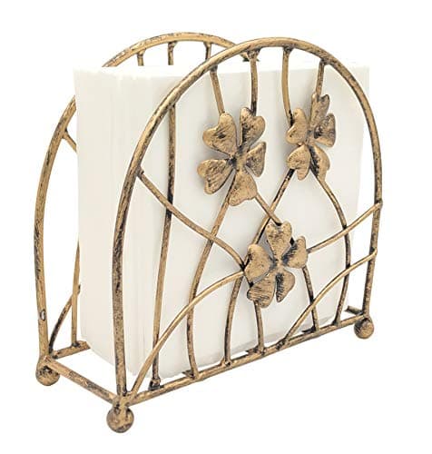 Antique Bronze Metal Floral Petals & Branches Tabletop Napkin Holder, Freestanding Tissue Dispenser