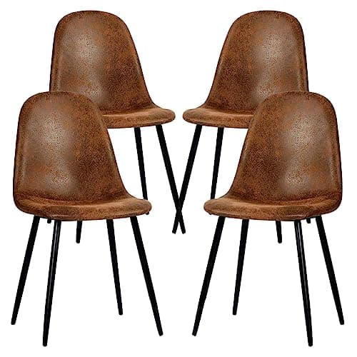 FurnitureR Dining Chairs Set of 4, Fabric Suede Dining Room Side Seating, Kitchen Chairs with Metal Legs for Living Room,Dark Brown