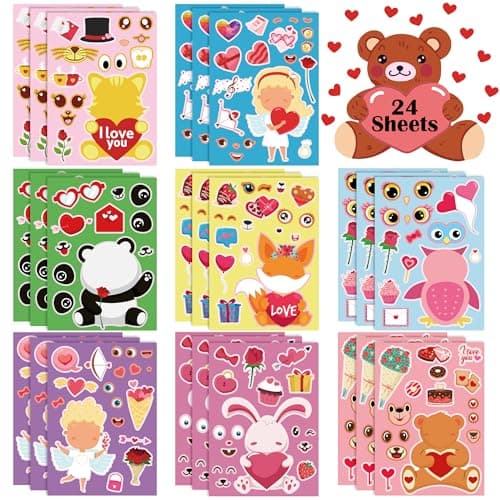 OHOME Valentines Stickers - Valentines Day Gifts for Kids School Classroom - DIY Valentine's Crafts Accessories Treats Party Favors for Toddler | Valentine Day Decorations(24 Sheets)