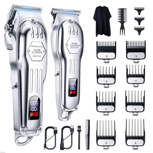 KIKIDO Hair Clippers Professional Cordless for Men, Barber Clippers for Hair Cutting Kit, Wireless LCD Display Hair Trimmers Set, Rechargeable Haircut Machine for Family (Sliver)