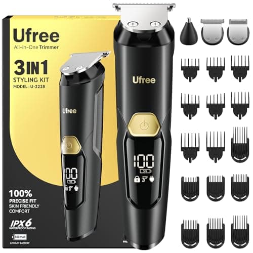 Ufree 3-in-1 Beard Trimmer Kit, Men's Electric Shaver Razor for Mustache Body Nose Facial Hair, Professional Hair Trimmer, Rechargeable Clippers, Waterproof Beard Grooming, Birthday Gifts for Men