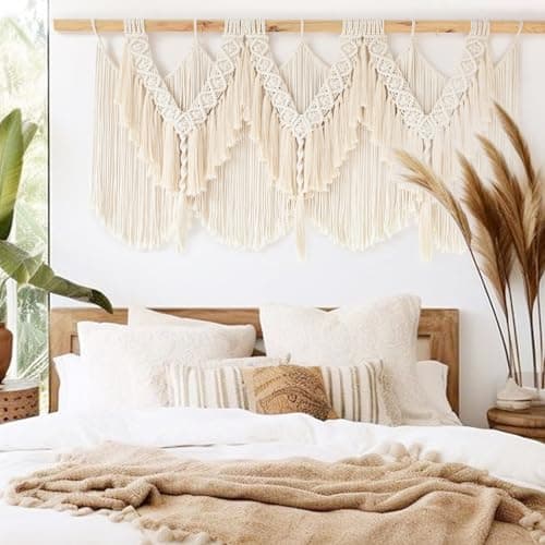 IOWER Macrame Wall Hanging Wedding Hanger Macrame Wall Decor Dorm Wall Decor Craftsmanship Handmade Tassel Knotting Boho Fiber Art Home Room Decor 47" W x 25" L