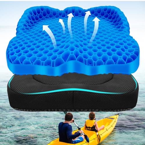 NEW-Vi Anti-Slip Kayak Seat Cushion - Double Thicken Gel Boat Cushion, Waterproof Kayak Gel Seat Cushion, Coccyx Sciatica Pain Relief, Kayak Accessories for Fishing, Kayak Fishing Accessories