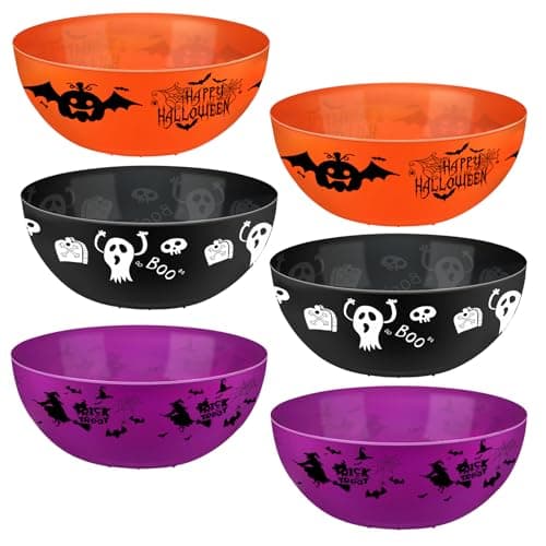 6 Pcs Halloween Candy Bowl Halloween Plastic Trick Treat Candy Bowls Plastic Serving Bowl Halloween Candy Holders Tableware Party Decor Purple Black Orange Treats Serving Trays (Ghost2 Pumpkin2 Bat2)