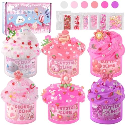 6 Pack Slimes, Pink Slime Kids, Cloud Slime kit for Girls Ages 8-12, Toys for Girls and Boys, for Kids Slime Set Party kit Goodie Bag Stuffers, 4 5 6 7 8 9 10 Year Old Girl Birthday Gift Cute Stuff