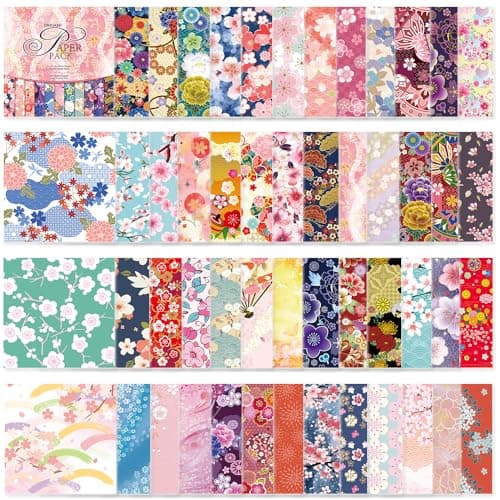 Origami Paper Kit 50 Sheets 70GSM 6 Inch Square Double Sided Color 50 Vivid Japanese Washi Chiyo Colors for Hand Crafts Origami Paper Arts Creativity.Japanese Sakuras