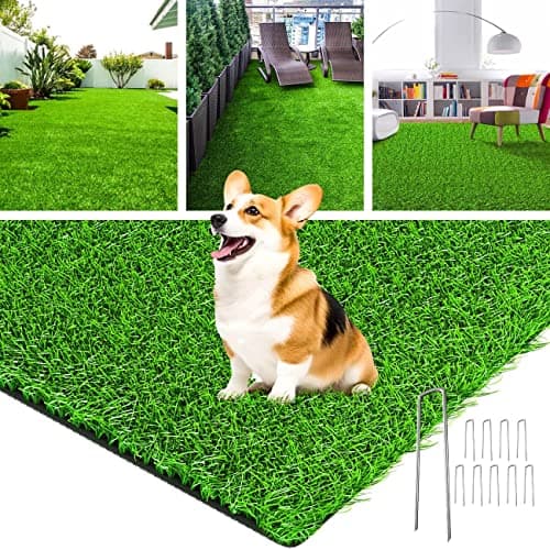 LOOBANI Realistic Artificial Grass Rug Indoor Outdoor, Dog Grass Mat with Drainage Holes and Replacement Artificial Grass Turf, Fake Grass for Garden Lawn Landscape Balcony Decoration, 3 Feet x 5 Feet