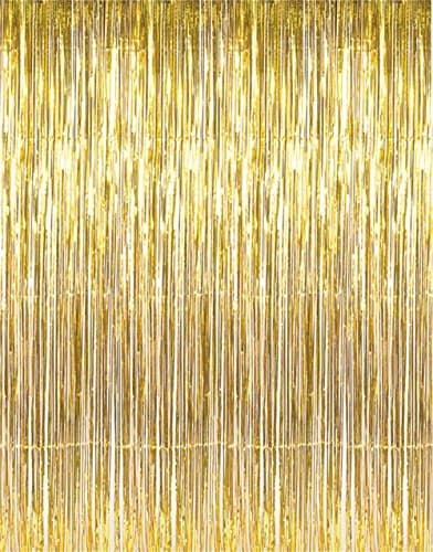 GOER 3.2 ft x 9.8 ft Metallic Tinsel Foil Fringe Curtains Party Photo Backdrop Party Streamers for Birthday,Graduation,New Year Eve Decorations Wedding Decor (1 Pack, Gold)