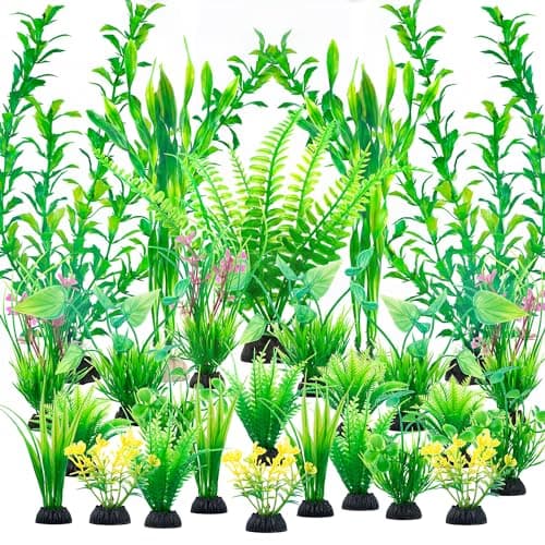 Ameliade Aquarium Artificial Green Plastic Plants Decorations 26 PCS Large Fish Tank Accessories Goldfish Betta Tank Decor