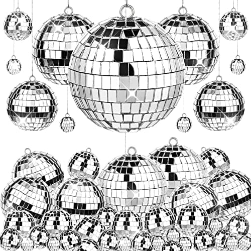 66 PCS Mirror Disco Ball for Party, 3.94/3.15/2.36/2/1.18 Inches Silver Hanging Disco Ball Reflective Glass Disco Ball for Christmas Tree Ornament Holiday Party Home Decorations