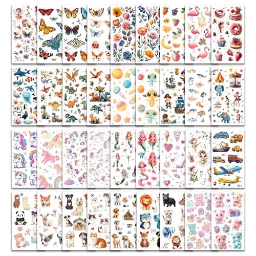 Keikihipa Tattoos for Kids, 350+ Mixed Styles (37 Sheets) Temporary Tattoos Stickers Set Gift for Girls and Boys, Space Dinosaur Animals Butterfly Tattoos for Kids Birthday Party Supplies