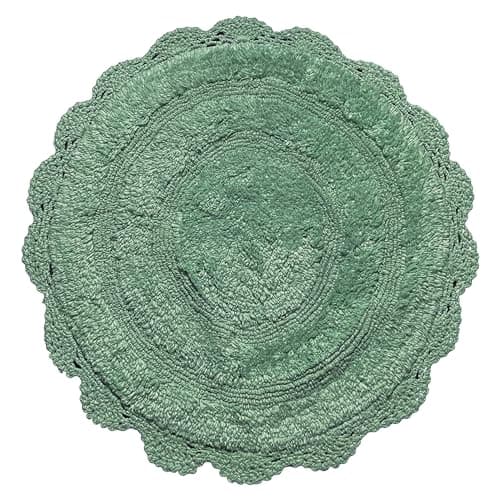 Chardin home Sage Green Crochet Bathrug,100% Cotton Round bathmat with artisanally Handcrafted Crochet Border, 24 Inch Diameter, Perfect for Half Baths, Powder Rooms, bathrooms