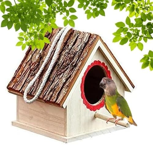 kathson Parakeet Nesting Box Wood Bird House for Cage Wooden Parrot Nest Breeding Mating Box for Lovebirds Cockatiel Canary Finch Budgie and Small and Medium-Sized Birds