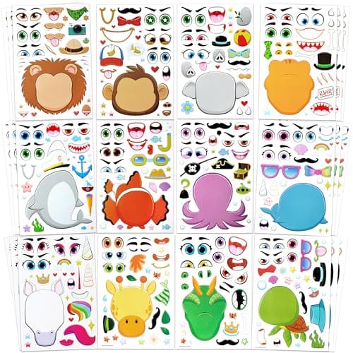 JOYIN 36 PCS 9"x6" Make a face Stickers for Kids, Make Your Own Animal Mix and Match Sticker Sheets with Safaris, Sea and Fantasy Animals Kids Crafts Party Favors Goodie Bags Stuffers for Kids