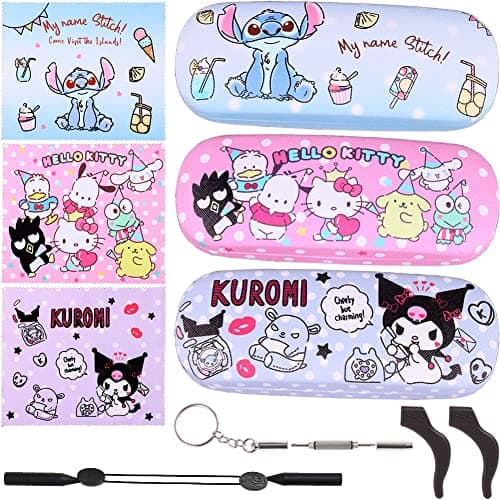 ADBGV 3Pack Cute Cartoon Hard Shell Eyeglasses Cases Protective Case with Glasses Cloth Storage Box Eyewear Retainer Holder for Girl Teen