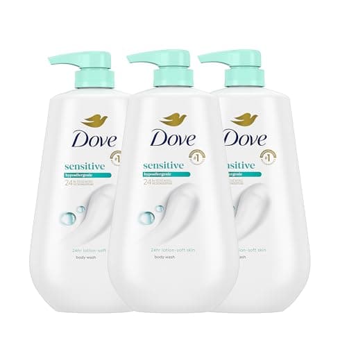 Dove Body Wash 3 Count Sensitive Skin For 24hr Lotion-Soft Skin Moisturizing Skin Cleanser Gentle Hypoallergenic Formula with No Sulfates No Parabens