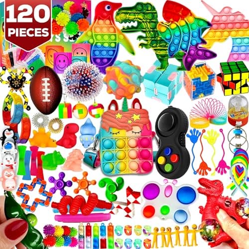 120 Pcs Fidget Toys Pack, Pop Sensory Party Favors Set Gifts for Kids Adults Boy Girl Stocking Stuffers Autistic Bulk Goodie Bag Filler Treasure Box Classroom Prizes School