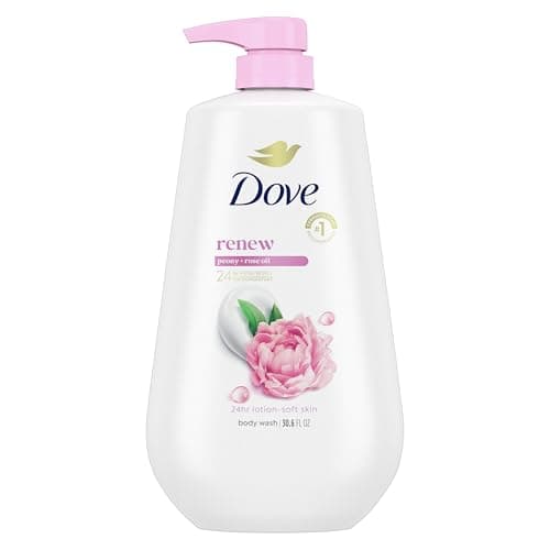 Dove Body Wash with Pump Renew Peony & Rose Oil For 24hr Lotion-Soft Skin Moisturizing Skin Cleanser with No Sulfates No Parabens 30.6 Oz