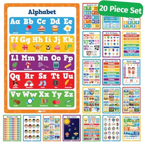 Classroom Posters - 20pcs Set 16” x 11” Educational Posters for Toddlers 1-3 - Classroom Decor - Elementary Preschool Kindergarten Classroom Must Haves Supplies - Preschool Learning Activities