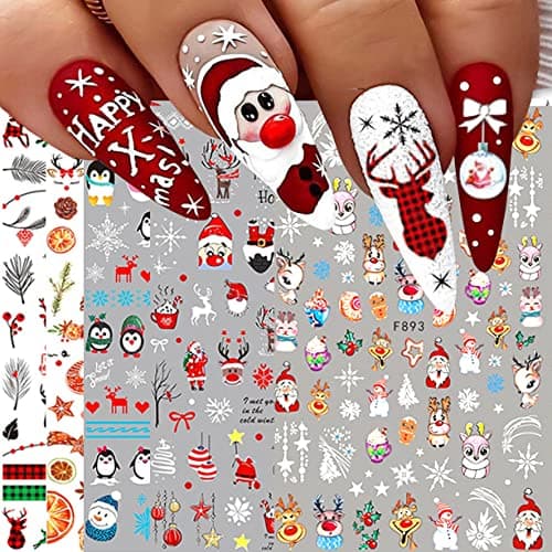 10 Sheets Christmas Nail Art Stickers Decals Self-Adhesive Pegatinas Uñas Navidad Snowflake Snowman Nail Supplies Holiday Nail Art Design Decoration Accessories