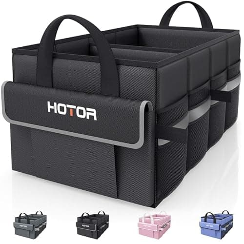 HOTOR Trunk Organizer - Car Organizer with 5 Pockets, Trunk organizer for SUV, Sedan & Van, Car Organization with Sturdy Base Panel for Car Accessories, Black, 2 Compartments, 21.3"×12.6"×10.6"
