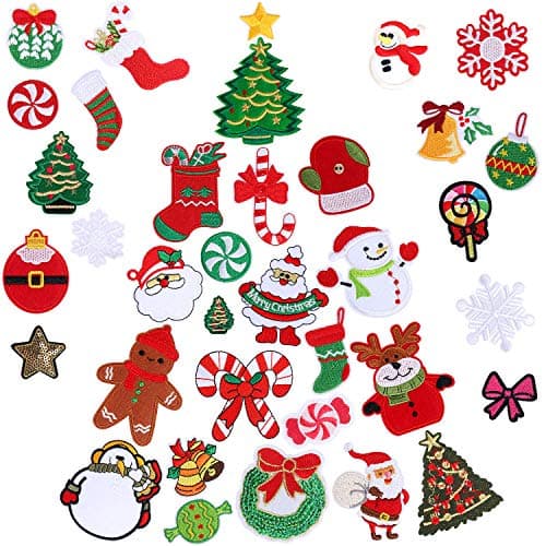 36pcs Christmas Iron on Patches Embroidered Sew Applique Repair Patch for Craft, Clothing, Decoration and DIY Christmas Gifts