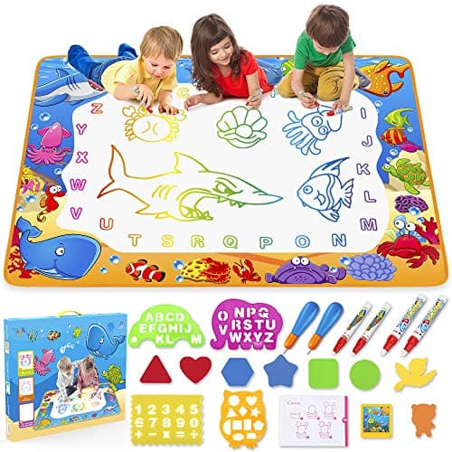 Water Doodle Mat - Kids Painting Writing Color Doodle Drawing Mat Toy Bring Magic Pens Educational Toys for Age 2 3 4 5 6 7 Year Old Girls Boys Age Toddler Gift