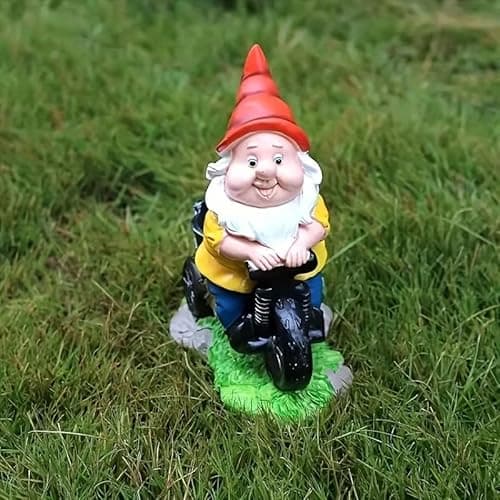 Kudriod Resin Gnome Statue on Bicycle – Garden Gnome Sculpture for Indoor & Outdoor Decoration – Charming Lawn Ornament for Patio, Yard, and Home