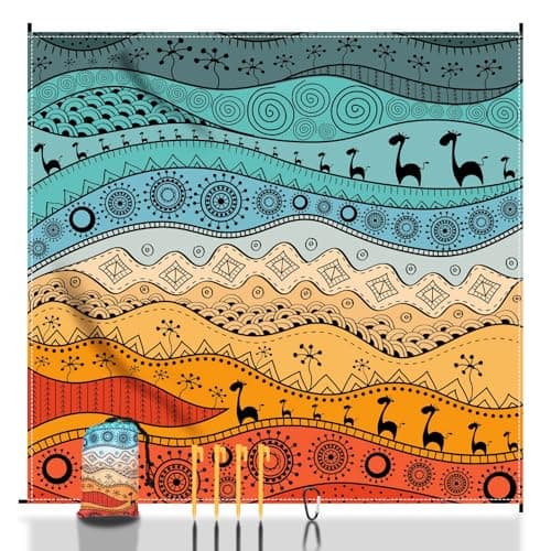 SKYREH Beach Blanket Waterproof Sandproof, 79" x 83" Extra Large Sand Free Quick Drying Beach Mat, Compact Outdoor Picnic Mat for Travel, Hiking, Camping (Bohemian)