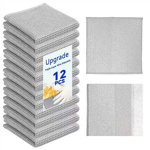 12-Pack Non Scratch Dishwashing Rags, 7.8x7.8 Inch Silver Mesh Dish Cloths for Washing Dishes, Reusable Multipurpose Steel Wool Scrubbing Cloths for Kitchen Cleaning