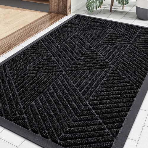 Smiry Front Door Mat Outside Entrance, Heavy Duty Sturdy Natural Rubber Doormat, Trap Dirt and Moisture, Easy Clean Low Profile Mats for Indoor Outdoor Entry, Irregular Triangle (29.5x17, Black)