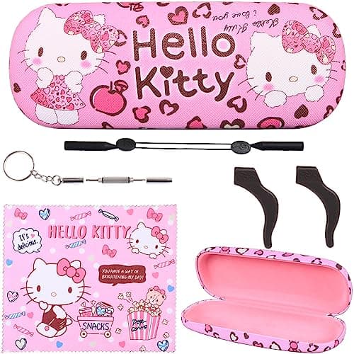 ADBGV Cute Cartoon Kitty Hard Shell Eyeglasses Cases Protective Case with Glasses Cloth Storage Box Eyewear Retainer Holder for Girl Teen