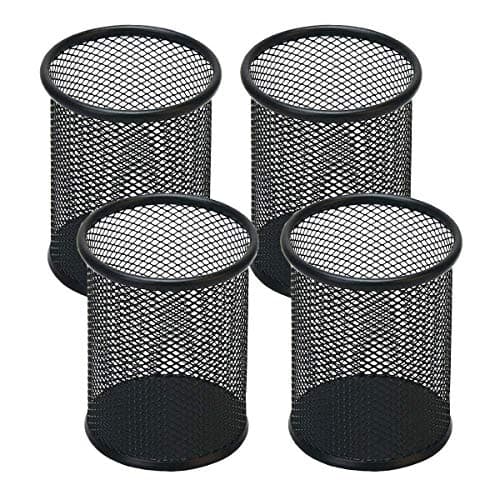 SNOW COOLER Pen Holder Mesh Pencil Holder Metal Pen Holder Cup Pencil Cup Holder for Desk Office Pen Organizer Black, 4 Pack