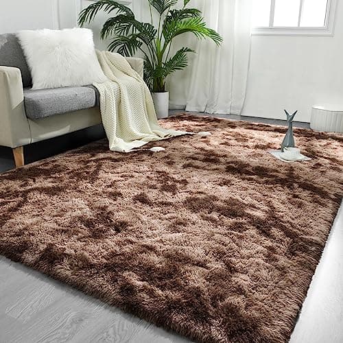 FlyDOIT Large Area Rugs for Living Room, 4x6 Feet Tie-Dyed Coffee Shaggy Rug Fluffy Throw Carpets, Ultra Soft Plush Modern Indoor Fuzzy Rugs for Bedroom Girls Kids Nursery Room Dorm Home Decor
