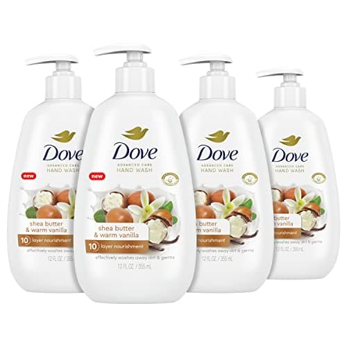 Dove Advanced Care Hand Wash Shea Butter & Warm Vanilla 4 Count for Soft, Smooth Skin, More Moisturizers than the Leading Ordinary Hand Soap, 12 oz