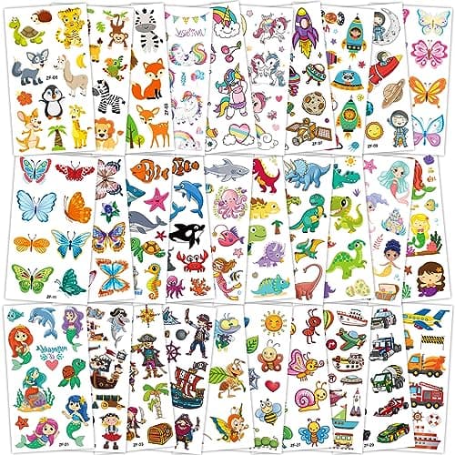 Habett Tattoos for Kids, 300+ Mixed Styles Temporary Tattoos Stickers Set for Girls and Boys, Space Dinosaur Animals Butterfly Tattoos for Kids Birthday Party Supplies