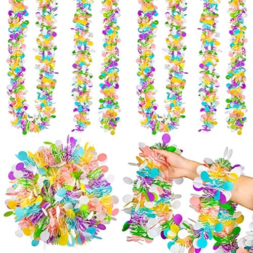 Whaline 4Pcs Easter Tinsel Garland 26Ft Colorful Tinsel Twist with Confetti Spring Hanging Tinsel Ornament Decoration for Holiday Door Tree Mantel Window Outdoor Party Supplies