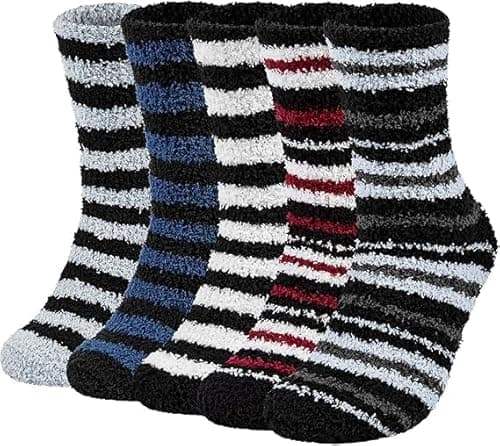 Cropgain Mens Fluffy Socks 5 Pairs Winter Cozy Warm Slipper Fuzzy Sleeping Gift Socks for Christmas Mens Womens