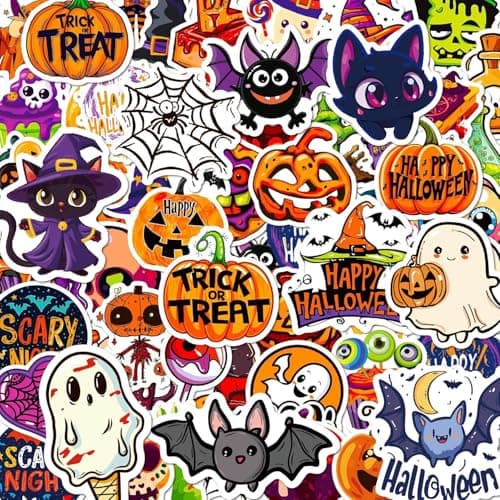 Halloween Stickers for Kids - 100Pcs Cute Halloween Party Favors Stickers for Water Bottle, Non-Repeating Tear-Resistant Waterproof Vinyl Halloween Stickers Decor Indoor, Reusable Residue-Free Sticker