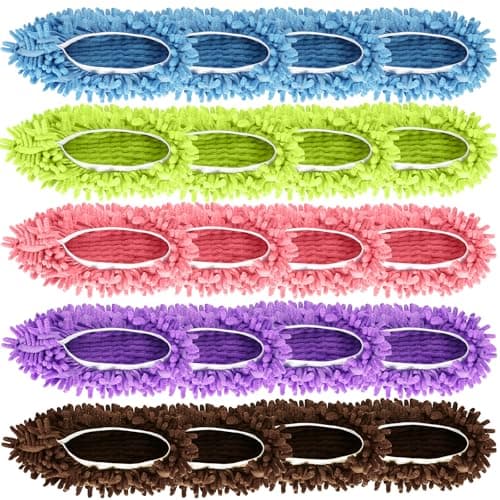 Vowanop Mop Slippers Shoes 10 Pairs (20 Pieces) - Microfiber Cleaning House Mop Slippers, Floor Cleaning Tools Shoe Cover, Soft Machine Washable Reusable Microfiber Foot Socks for House Kitchen Office