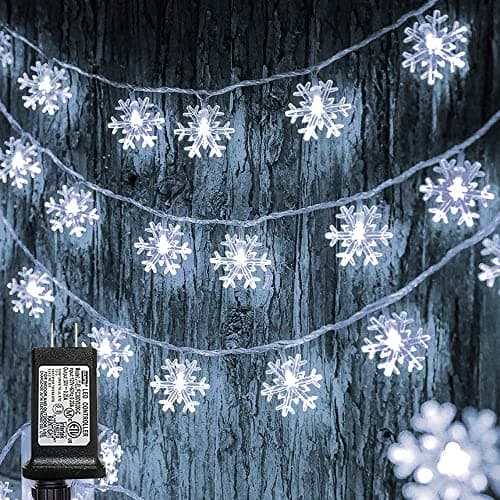 Dazzle Bright Christmas Snowflakes String Lights, 100 LED 49FT Waterproof Christmas Lights Plug in with 8 Modes for Indoor Outdoor Holiday Wedding Party Xmas Tree Garden Decorations (White)