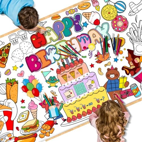 SCIONE Giant Coloring Poster, 54 x 108 Inch Party Games for Kids Birthday Coloring Tablecloth, Birthday Activity Poster/Table Cover School Classroom Home Birthday Party Supplies