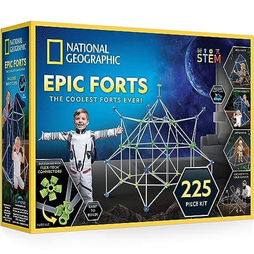 National Geographic Indoor Fort Building Kit - 225 Pieces for Creative Play, STEM Building Toys for Kids Ages 6-12, Blanket Fort (Amazon Exclusive)