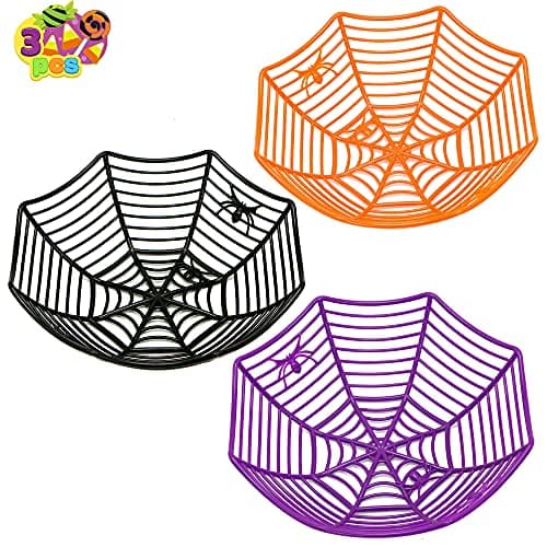 JOYIN 3 Pcs Halloween Candy Bowl Spider Web Trick or Treat Bowl Halloween Decorations Indoor Plastic Candy Dish Party Favors Supplies for Haunted House Table Desk Party Decor